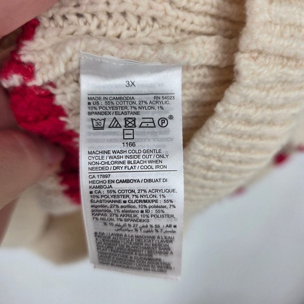 Old Navy Womens 3X Striped Shaker-Stitch Balloon Sleeve Sweater‎ Cream Red Knit - Picture 3 of 4